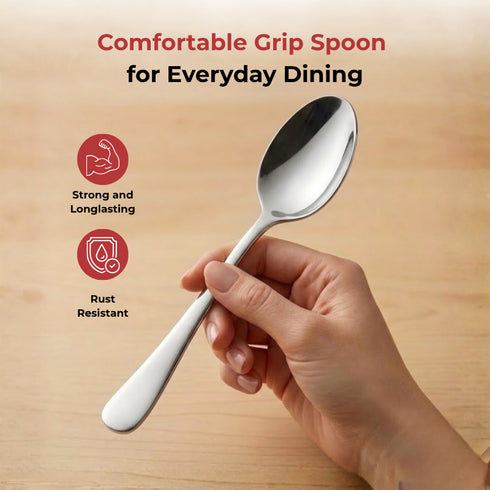 Vinod Decora Stainless Steel Dessert Spoon Set of 12 Piece Heavy Gauge Steel Mirror Finish Rust Free Tough Strong and Durable
