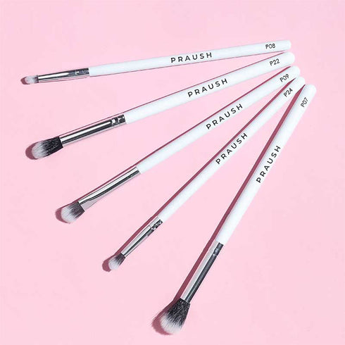 Praush Omni Nude Eyeshadow Palette + Eye Brush Set (5 pcs) Bundle