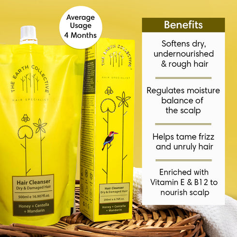 Theearthcollective in Dry & Damaged Hair Cleanser Shampoo 500ml Refill Pack Honey Centella and Mandarin