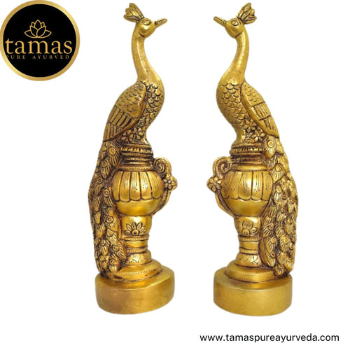 Tamas Brass Handcrafted Peacock Sitting on a Urn Statue / Idol with Antique Finish