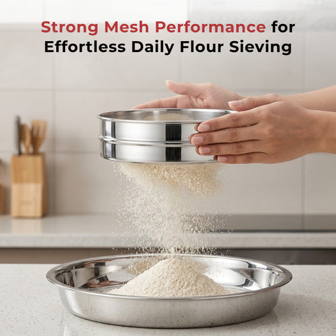 Vinod Stainless Steel 4 in 1 Chalni Set for Flour Authentic Steel Rust Free Easy to Clean and Dishwasher Safe