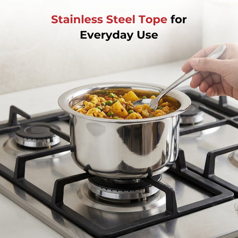 Vinod Stainless Steel Induction Friendly Flat Bottom Tope without Lid 6 Litre with Mirror Finish Strong and Durable Rust Free No 18