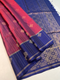 Prakruthi Swarnam Maroon with Navy Blue Double Warp Fancy Design Raindrop Pattern with Contrast Border Handloom Soft Silk Saree