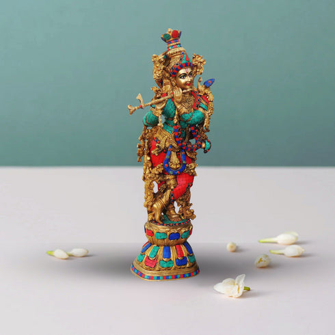 Brass Krishna Stone Finish Idol 16.67Kg