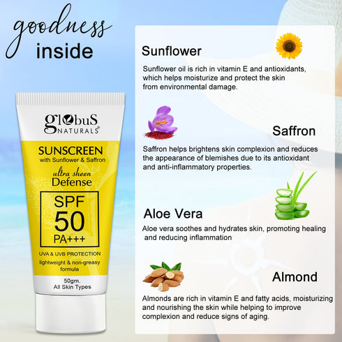 Globus Naturals Sunscreen SPF 50 PA+++ UVA & UVB Protection