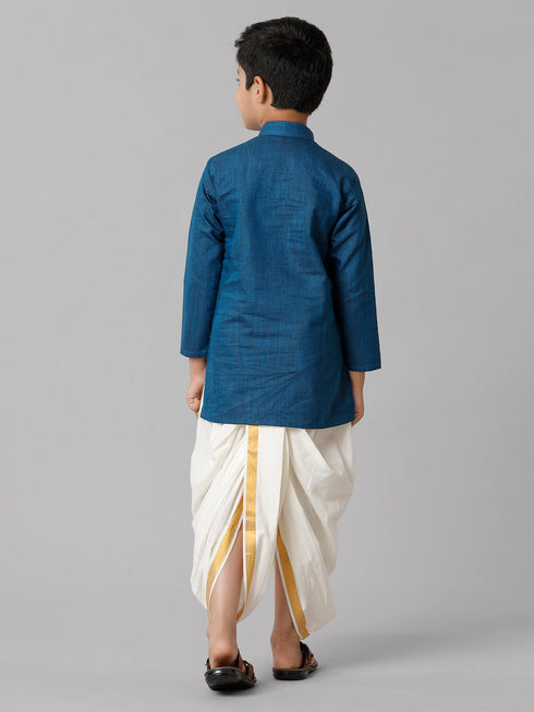 Ramraj Cotton Boys Navy Kurta with Cream Elastic Panchakacham Combo FS8