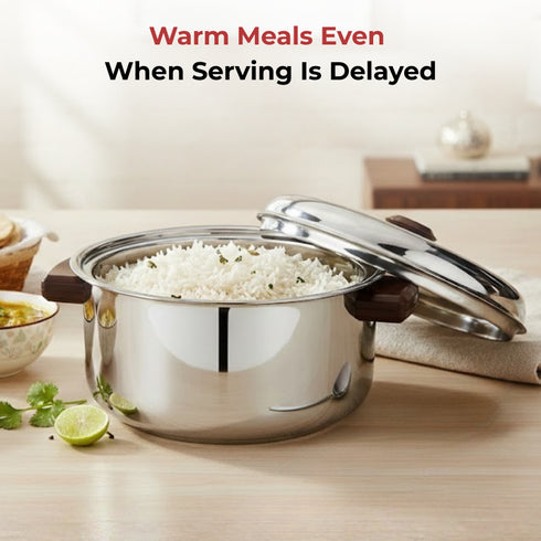 Vinod Stainless Steel Hot Casserole 700 ml with Insulated Design Mirror Finish Rust Free Dishwasher Safe Easy to Carry with Side Handles