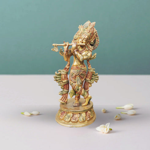 Brass Krishna Colour Statue 3.34Kg