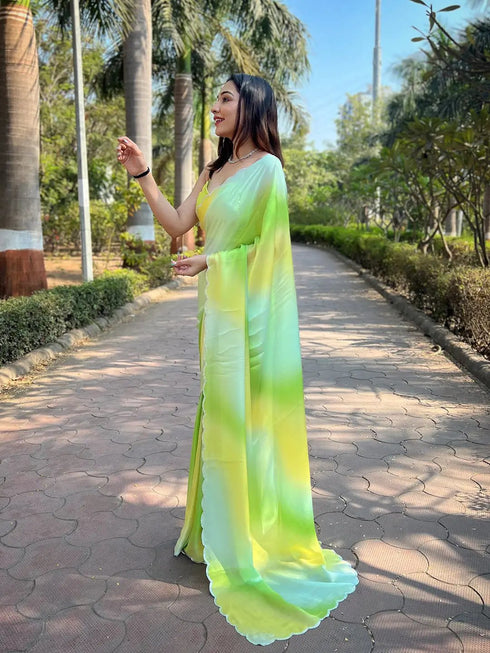 Vasthrlay Pista Satin Georgette Plain Saree