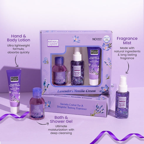 Bryan & Candy Lavender & Vanilla Cream Bath Kit Gift Set Pack of 3
