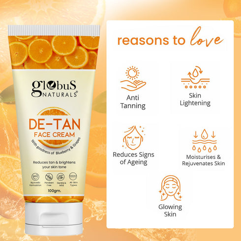 Globus Naturals De Tan Face Cream Suitable For All Skin Types
