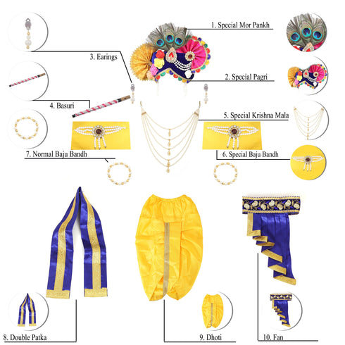 Raj Fancy Dresses Baby Krishna Dress for Janmashtami with Krishna Mukut