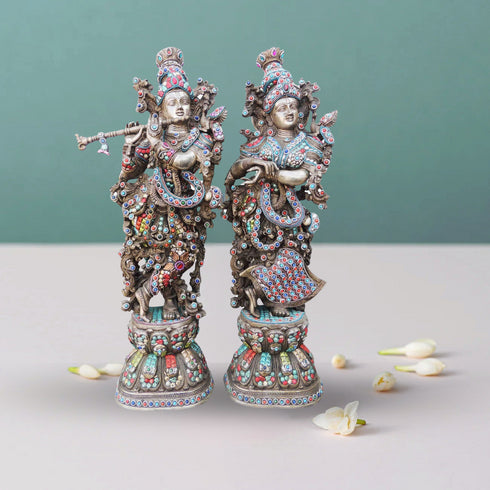 Brass Radha Krishna Stone Silver Antique 16.66Kg