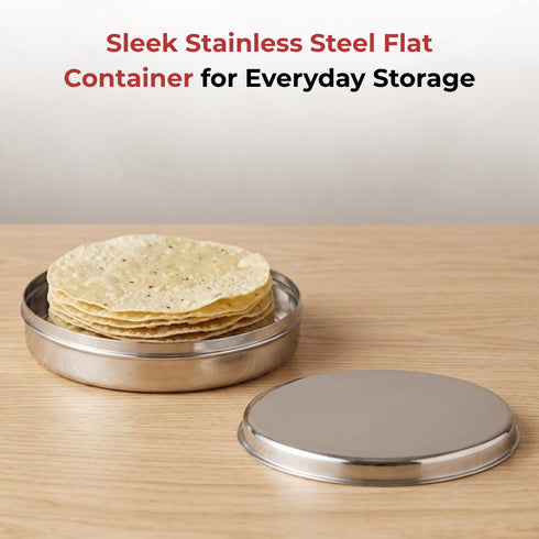 Vinod Stainless Steel Papad Dabba with Mirror Finish Tough and Strong Build Rust Free Easy to Clean and Dishwasher Safe 9.5 Inch No 14