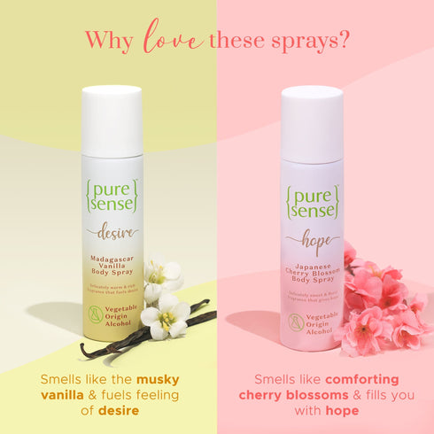 PureSense Hope Japanese Cherry Blossom Body Spray & Desire Madagascar Vanilla Body Spray | From the makers of Parachute Advansed