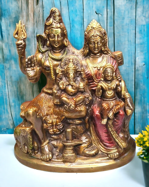 Tamas Brass Handcrafted Shiv Parivar Family Murti Statue/ Idol with Antique Finish ( Golden) (Pack of 1)