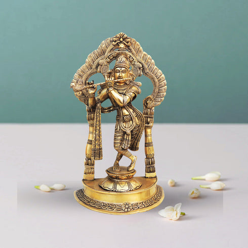 Brass Krishna Standing Darbar Sf Antique 5.24Kg
