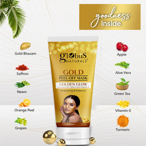Globus Naturals Gold Peel Off Mask Enriched with Vitamin-E For Golden Glow & Radiance