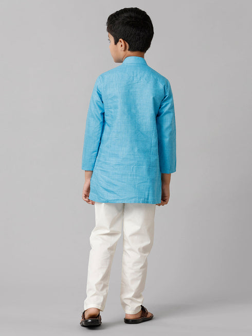 Ramraj Cotton Boys Full Sleeves Sky Blue Kurta with Cream Pyjama Pant Combo FS4