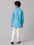 Ramraj Cotton Boys Full Sleeves Sky Blue Kurta with Cream Pyjama Pant Combo FS4