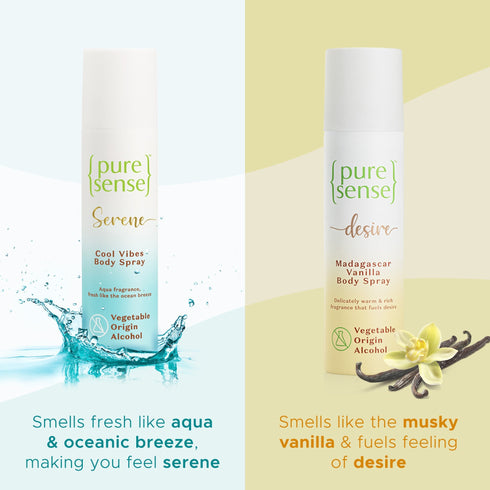 PureSense Serene Cool Vibes Body Spray & Desire Madagascar Vanilla Body Spray Combo