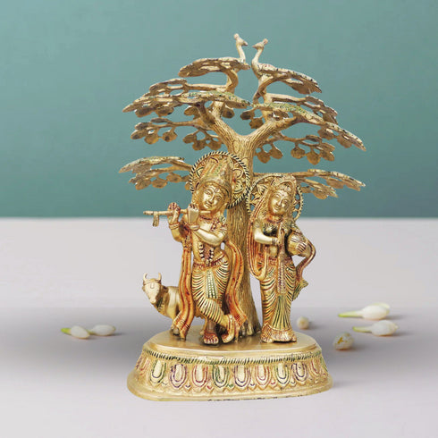 Brass Tree Radha Krishna With Cow Statue 7.015Kg