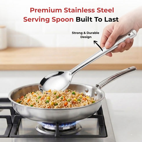 Vinod Stainless Steel Serving Paan Cooking Spoon Set of 2 29 cm Highest Grade Stainless Steel Mirror Finish Rust Free No 3