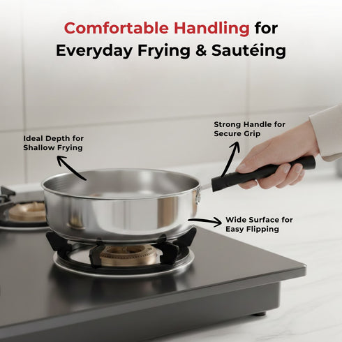 Vinod DONIV Stainless Steel Sandwich Bottom Solitaire Fry Pan 22 cms Induction Friendly Capacity 2.2 Liter