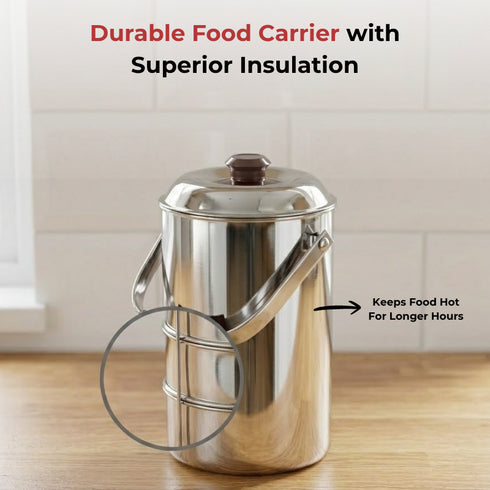 Vinod Stainless Steel Deluxe Hot Tiffin with 3 Compartment Insulated Rust Free Leak Proof Dishwasher Safe Strong and Tough