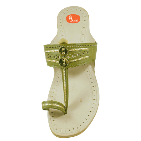 Vhaanfootwear Olive Green Pure Leather Ladies Kolhapuri by Vhaan