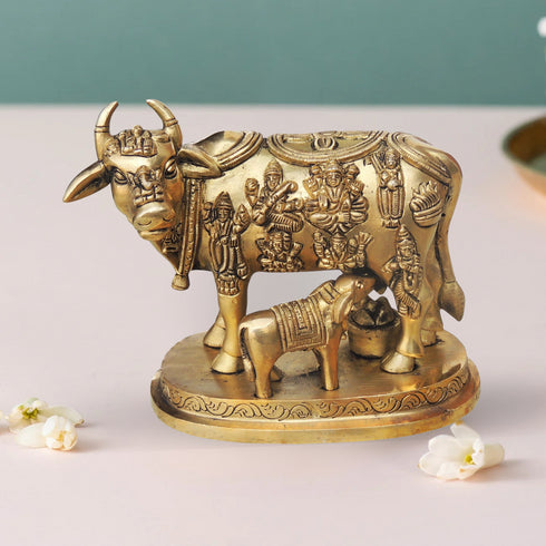 Brass Cow With Calf Statue 2.2Kg