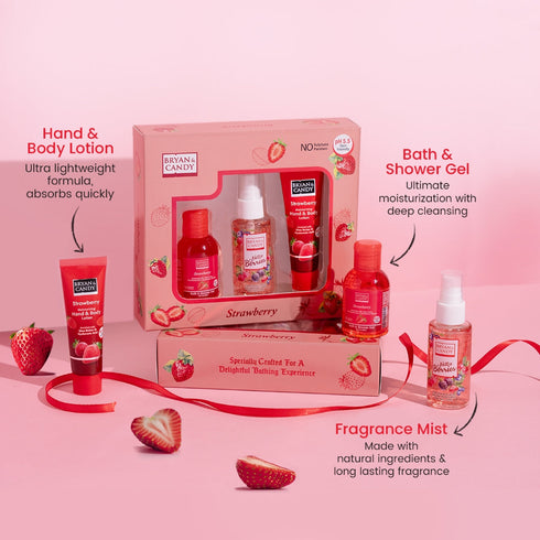 Bryan & Candy Strawberry Bath Kit Gift Set Pack of 3