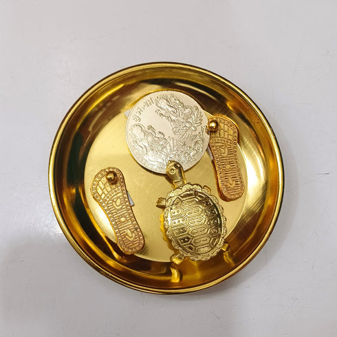 Laxmi Charan Paduka,Tortoise Laxmi Ganesh Coin on Plate