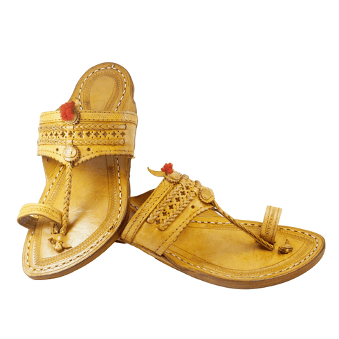 Vhaanfootwear Single wadi Yellow Pure Leather Kapashi Kolhapuri Chappal For Men Vhaan