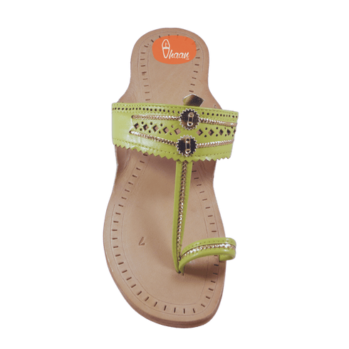Vhaanfootwear Lemon Green Color Ladies Kolhapuri Chappal
