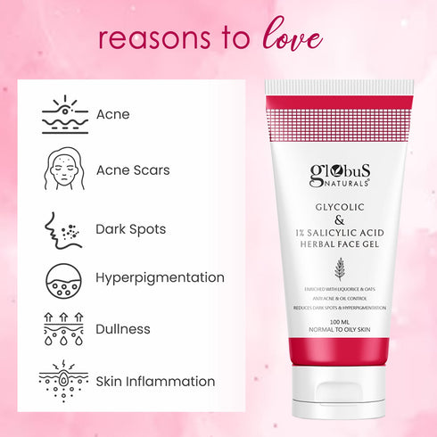 Globus Naturals Glycolic & 1% Salicylic Acid Herbal Anti Acne Face Gel