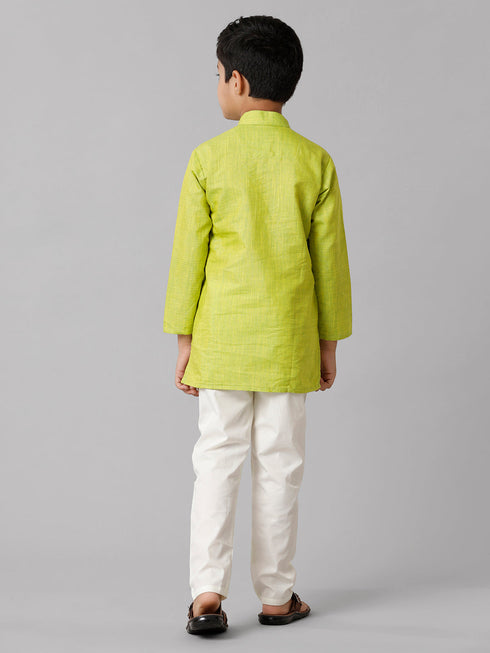 Ramraj Cotton Boys Full Sleeves Parrot Green Kurta with Cream Pyjama Pant Combo FS2