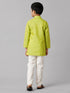 Ramraj Cotton Boys Full Sleeves Parrot Green Kurta with Cream Pyjama Pant Combo FS2