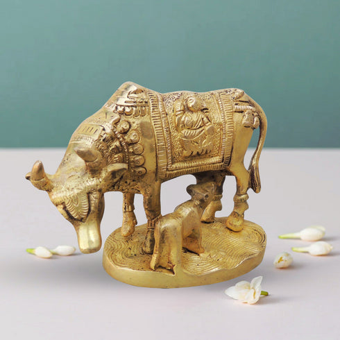 Brass Cow With Base Statue 0.85Kg