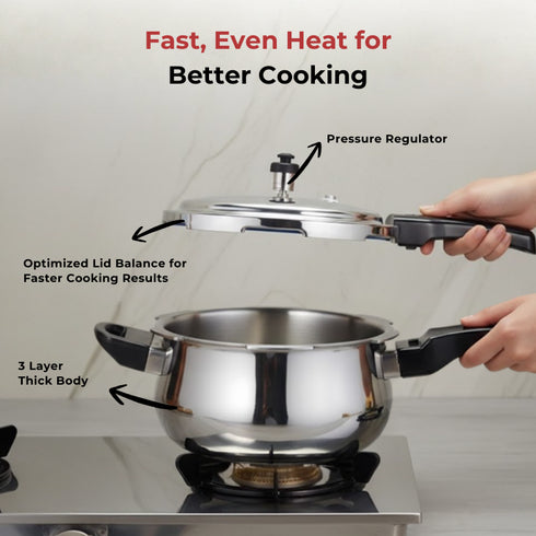 Vinod Doniv Titanium Triply Stainless Steel Pressure Cookers 5 Ltr Outer Lid Induction Friendly