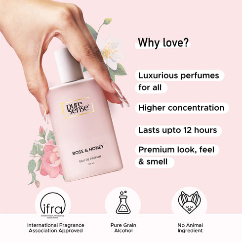 PureSense Rose & Honey Women's Perfume Floral Long Lasting Perfume for Women