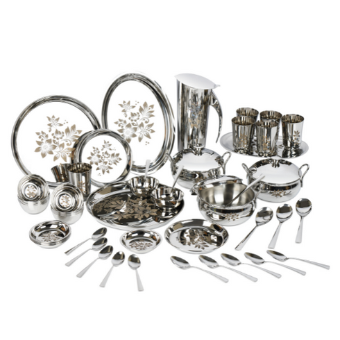 Vinod 58 Pieces Laser Dinner Set with Complimentary Doniv Frypan Ideal Gifting Choice for Weddings and Anniversaries