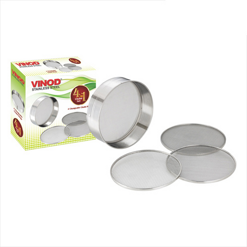 Vinod Stainless Steel 4 in 1 Chalni Set for Flour Authentic Steel Rust Free Easy to Clean and Dishwasher Safe