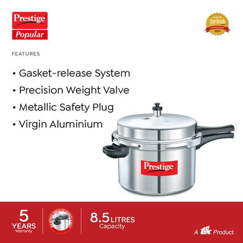 Prestige Popular Virgin Aluminium Precision Weight Valve Pressure Cooker 8.5 L Silver