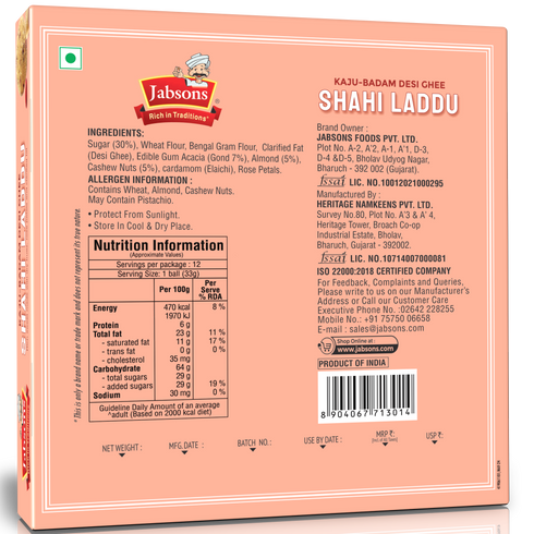 Jabsons Foods Shahi Laddu with Desi Ghee