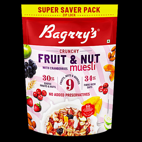 Bagrry's Crunchy Muesli Fruit N Nut with Cranberries 750 GM Pouch