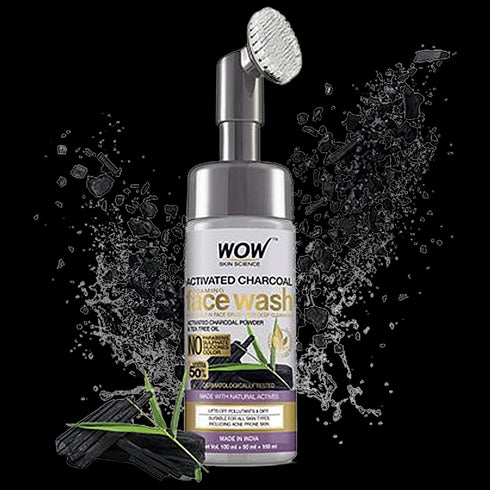 WOW Skin Science Charcoal Foaming Face Wash with Built-In Face Brush for deep cleansing