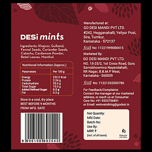 Go Desi Meetha Paan Mints Box of 60 sachets