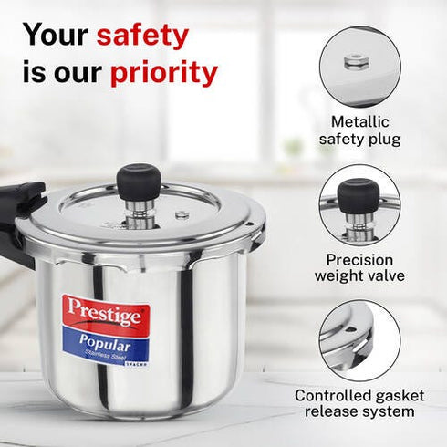 Prestige Popular Svachh Spillage Control Stainless Steel Pressure Cooker 3 L Silver