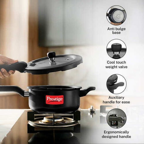 Prestige Svachh Hard Anodised Spillage Control Senior Pressure Cooker 5 L Black
